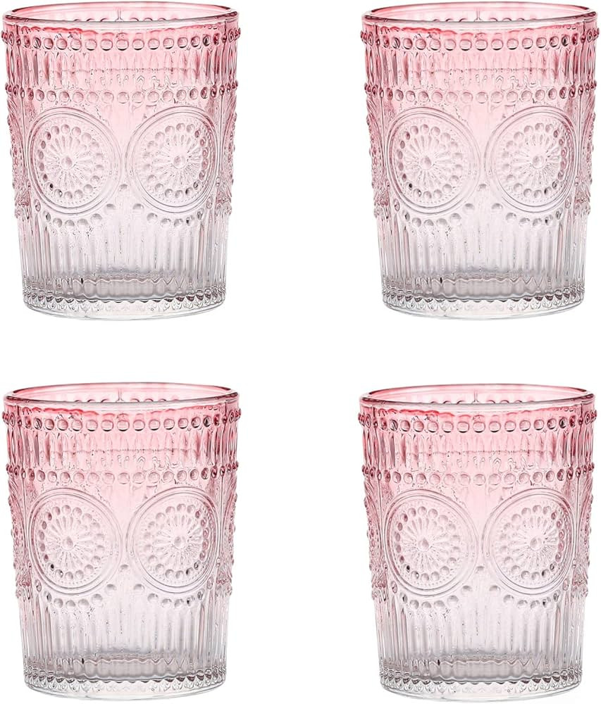 Amzcku Pink Drinking Glasses Set of 4, Vintage Glassware 10 oz- For Cocktails, Mixed Drinks, Whis... | Amazon (US)