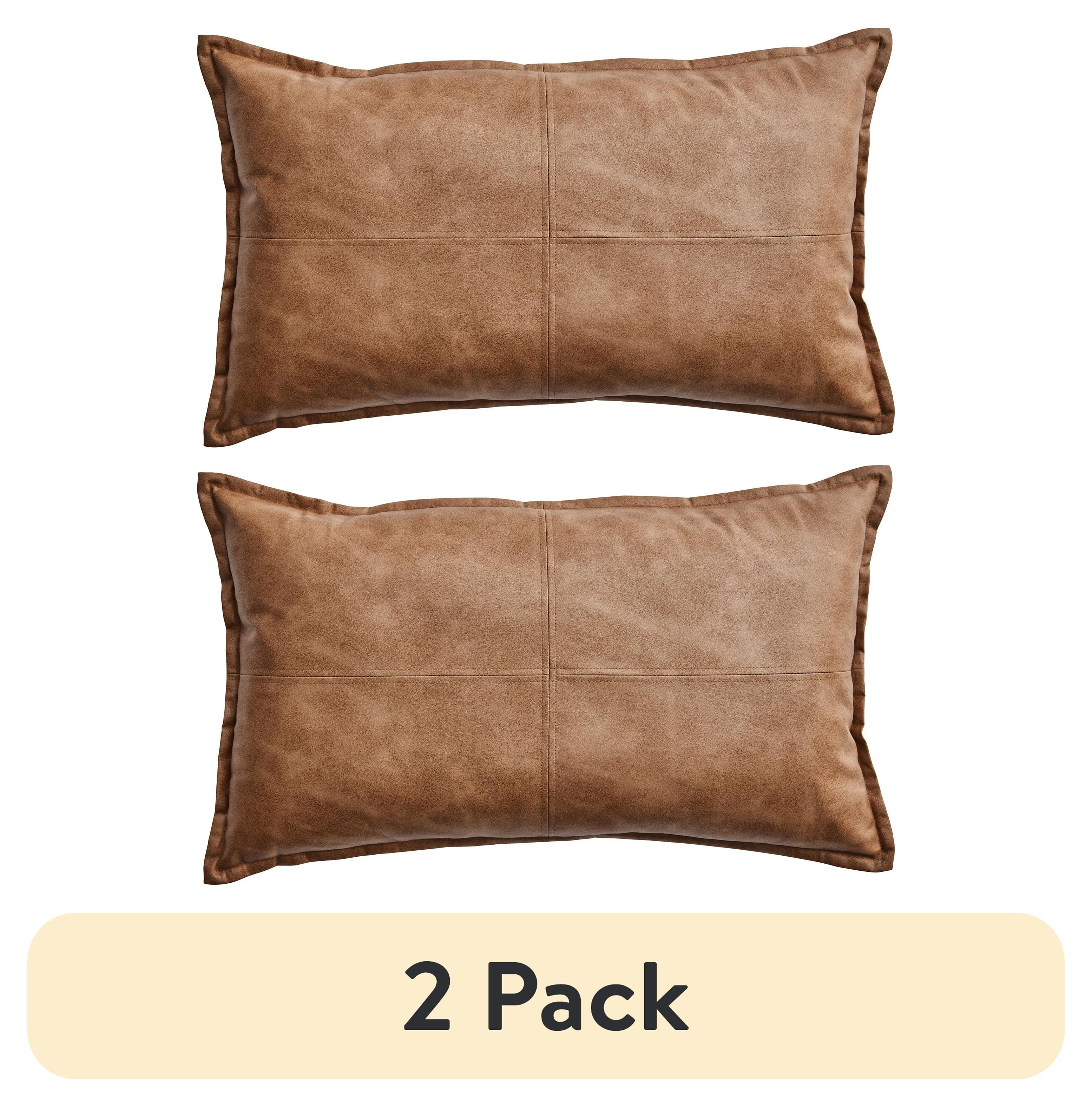 (2 pack) Better Homes & Gardens 14" x 24" Beige Vegan Leather Decorative Pillow | Walmart (US)