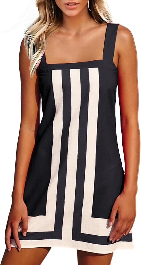 Fiona Jolin Women's Striped Mini Dress Boho Shoulder Strap Sundress Summer Cover Up Dress for Bea... | Amazon (US)