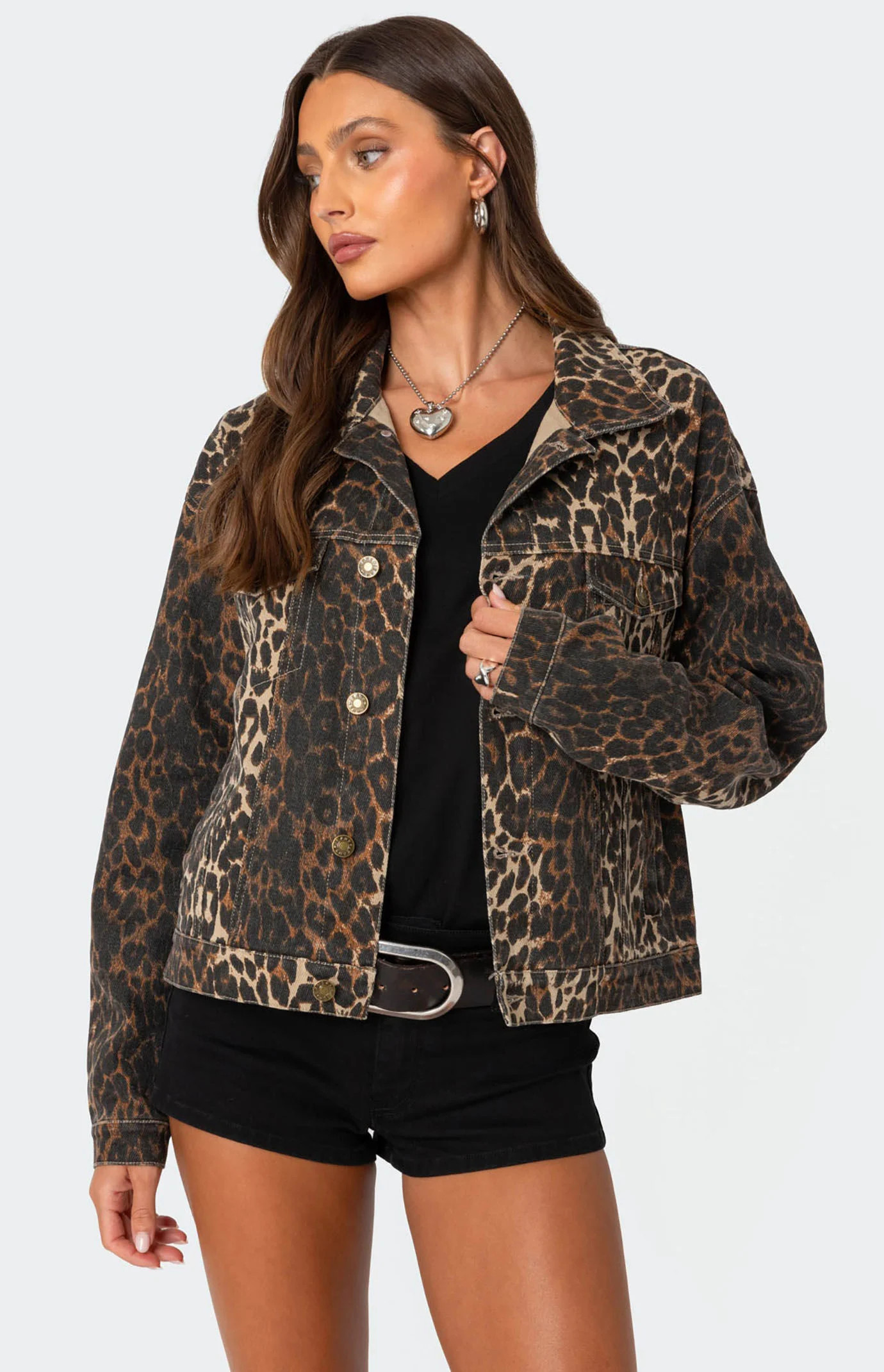 Edikted Women's Leopard Print Denim Jacket - Size XS | PacSun