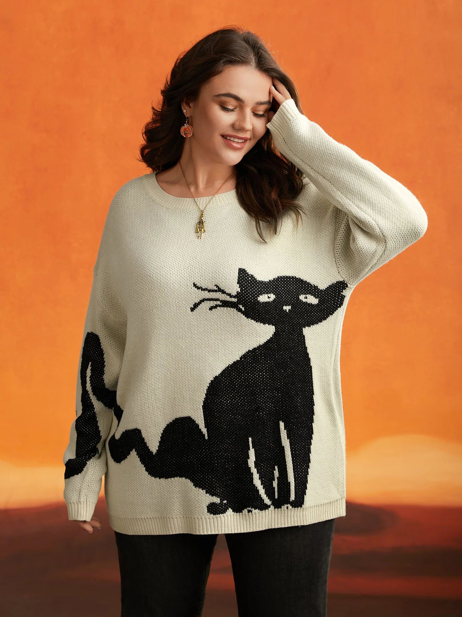 Mystic Cat Knit Crew Neck Pullover | Bloomchic