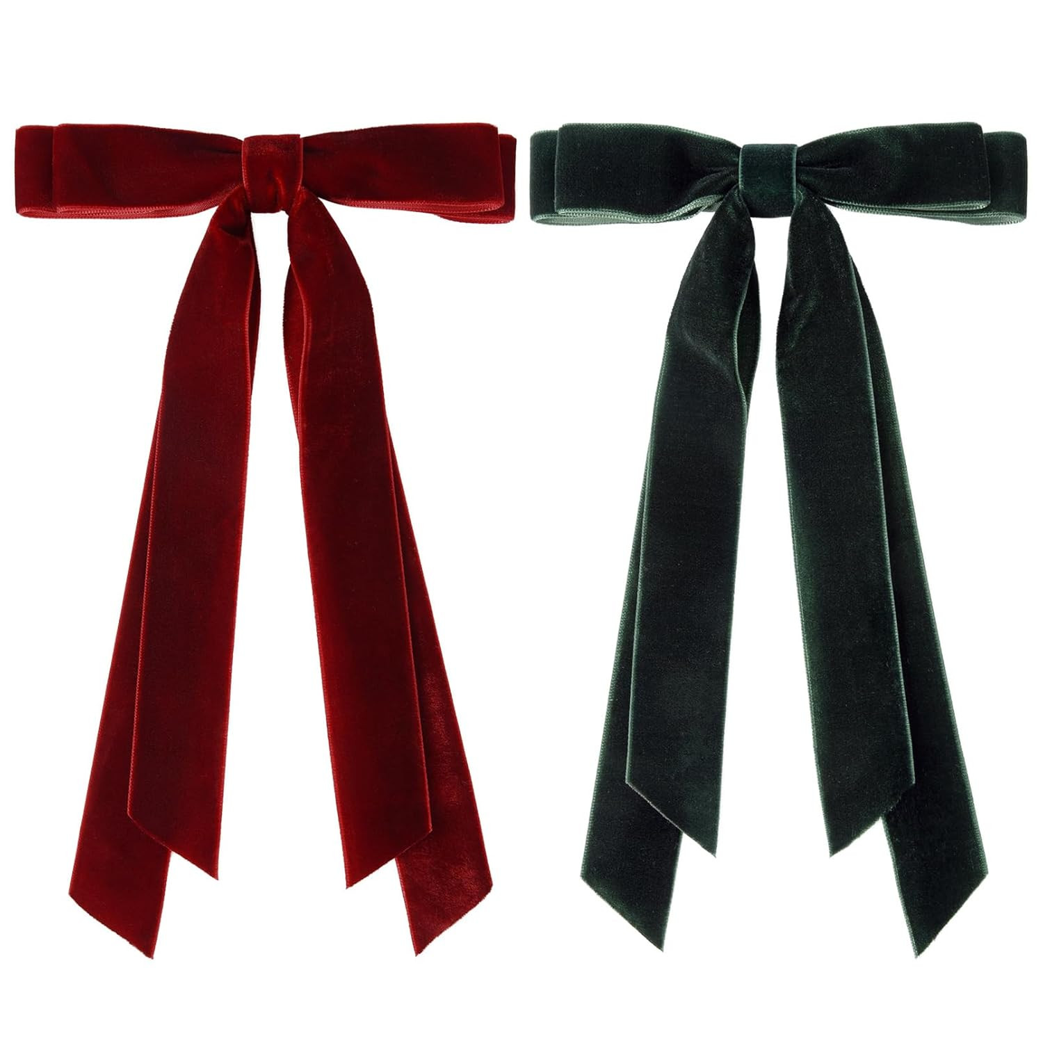 2PCS Velvet Hair Bows Ribbon Hair Clip Wine Red Green Accessories Ponytail Holder Accessories Sli... | Amazon (US)