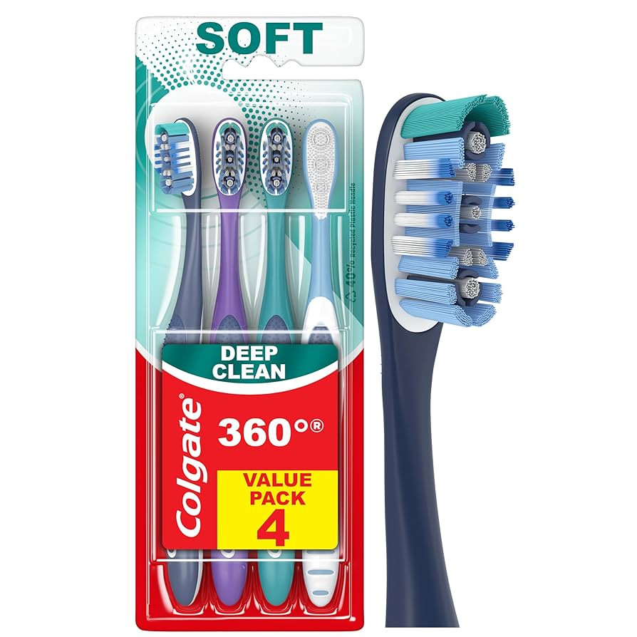 Colgate 360 Whole Mouth Toothbrush, Adult Soft Toothbrush With Tapered Bristles, Features Tongue ... | Amazon (US)