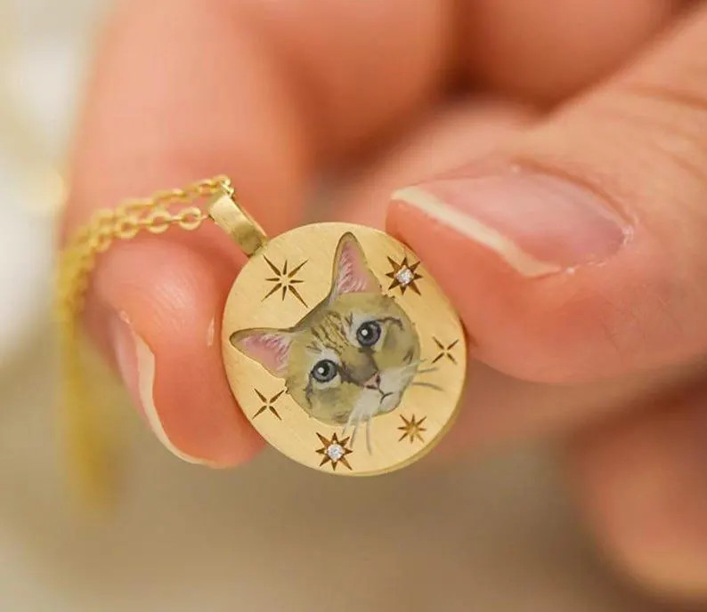 Custom Pet Portrait Necklace, Birthstone Memorial, Engraved Photo Pendant - Etsy | Etsy (US)