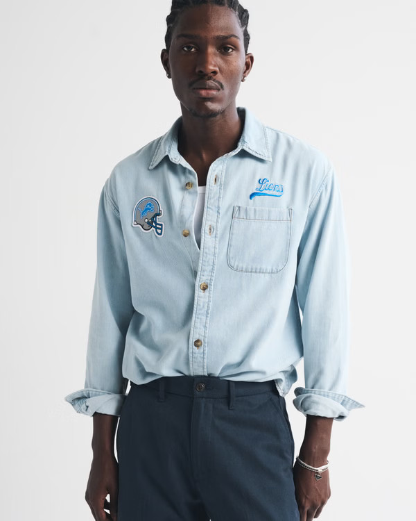 New!BestsellerNFL by Abercrombie | 100% CottonDetroit Lions Denim Button-Up Shirt | Abercrombie & Fitch (US)