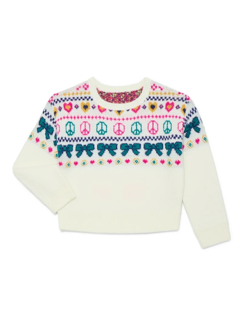 Wonder Nation Toddler Girls Crewneck Jacquard Sweater with Long Sleeves, Sizes 12M -5T | Walmart (US)