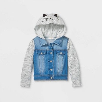 Toddler Girls&#39; French Terry Kitty Jean Jacket - Cat &#38; Jack&#8482; Medium Wash 12M | Target