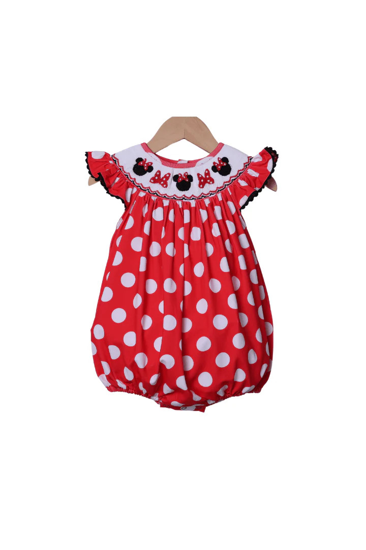 Smocked Mouse Bow Red Polka Dot Bubble | The Smocked Flamingo