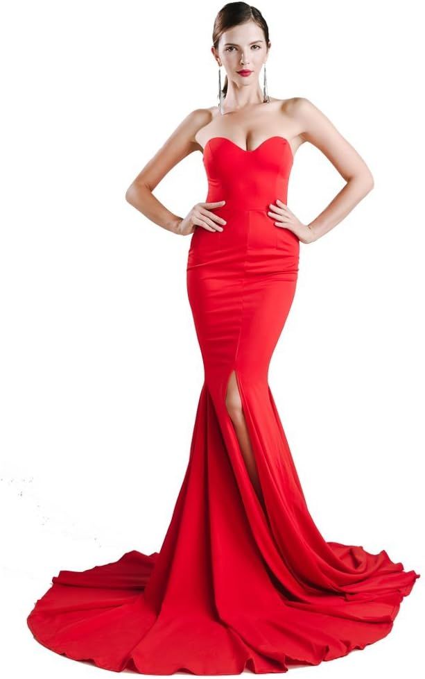 Miss ord Strapless Asymmetric Slit Front Wedding Evening Party Maxi Dress | Amazon (US)