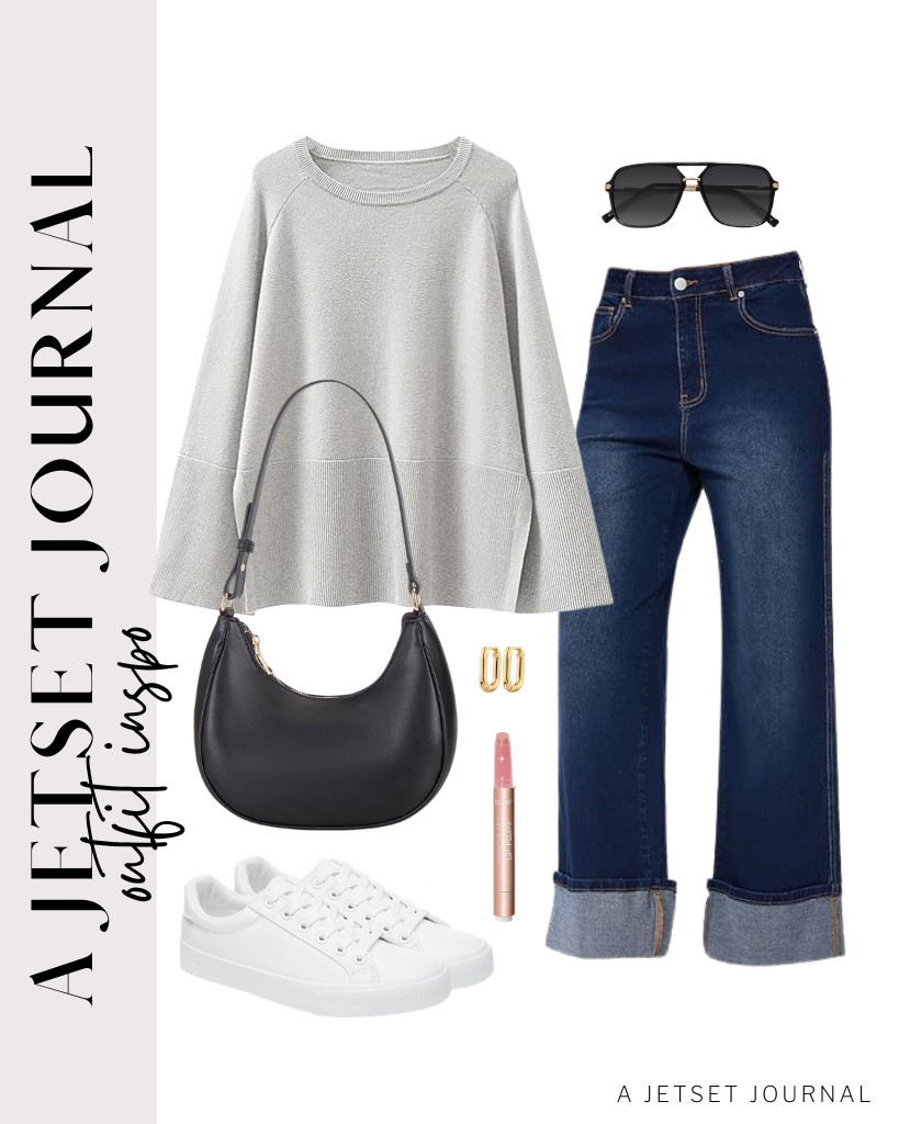 You'll absolutely love this cozy combo of an oversized knit sweater and wide-leg baggy jeans! I enjoy pairing it with a stylish chunky hoop earring set. Plus, white tennis shoes complete the outfit perfectly, making it both fun and fashionable! 

 #LTKSeasonal #LTKSaleAlert #LTKTravel