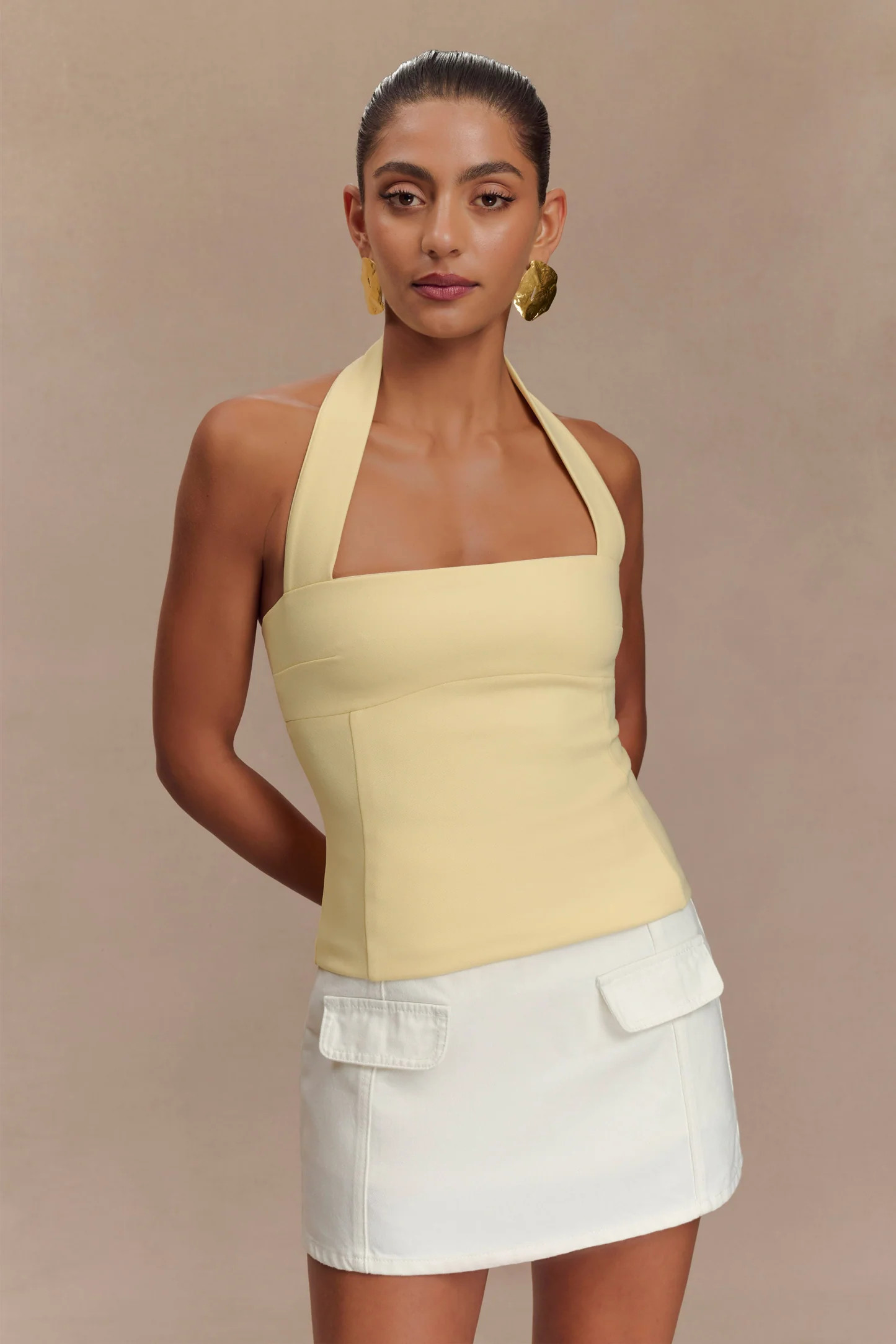 Amelita Suiting Halter Top - Pale Lemon | Meshki (APAC)