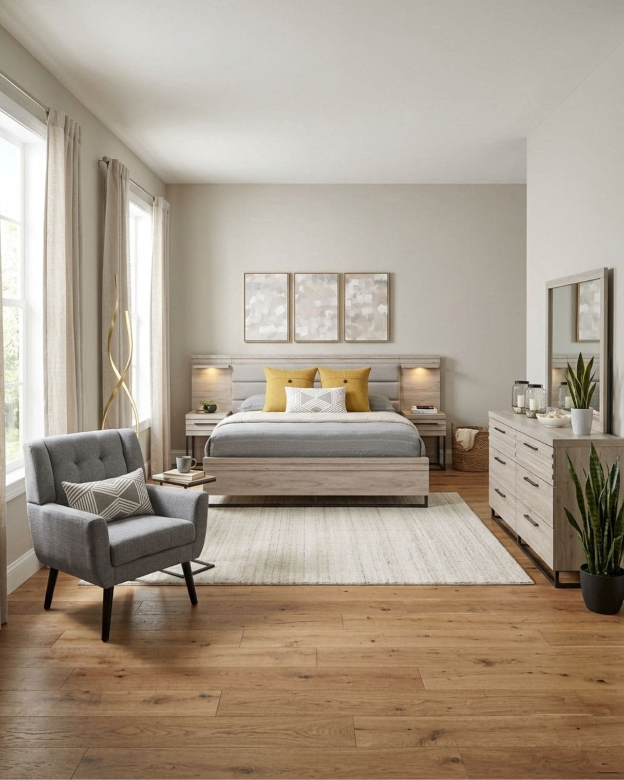 Contemporary Grey and Yellow Bedroom Design With Abstract Art

#bedroomdesign #contemporarybedroom #bedroomdecor #bedroommakeover #bedroomideas

The mood board features furniture & decor from Wayfair. The mockup is an approximation of how this mood board design could look in a home.

#LTKHome