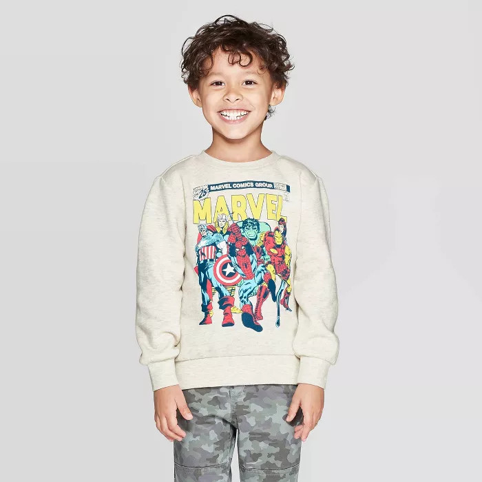 Toddler Boys' Marvel Crew Fleece Sweatshirt - Cream | Target