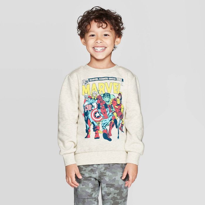 Toddler Boys' Marvel Crew Fleece Sweatshirt - Cream | Target