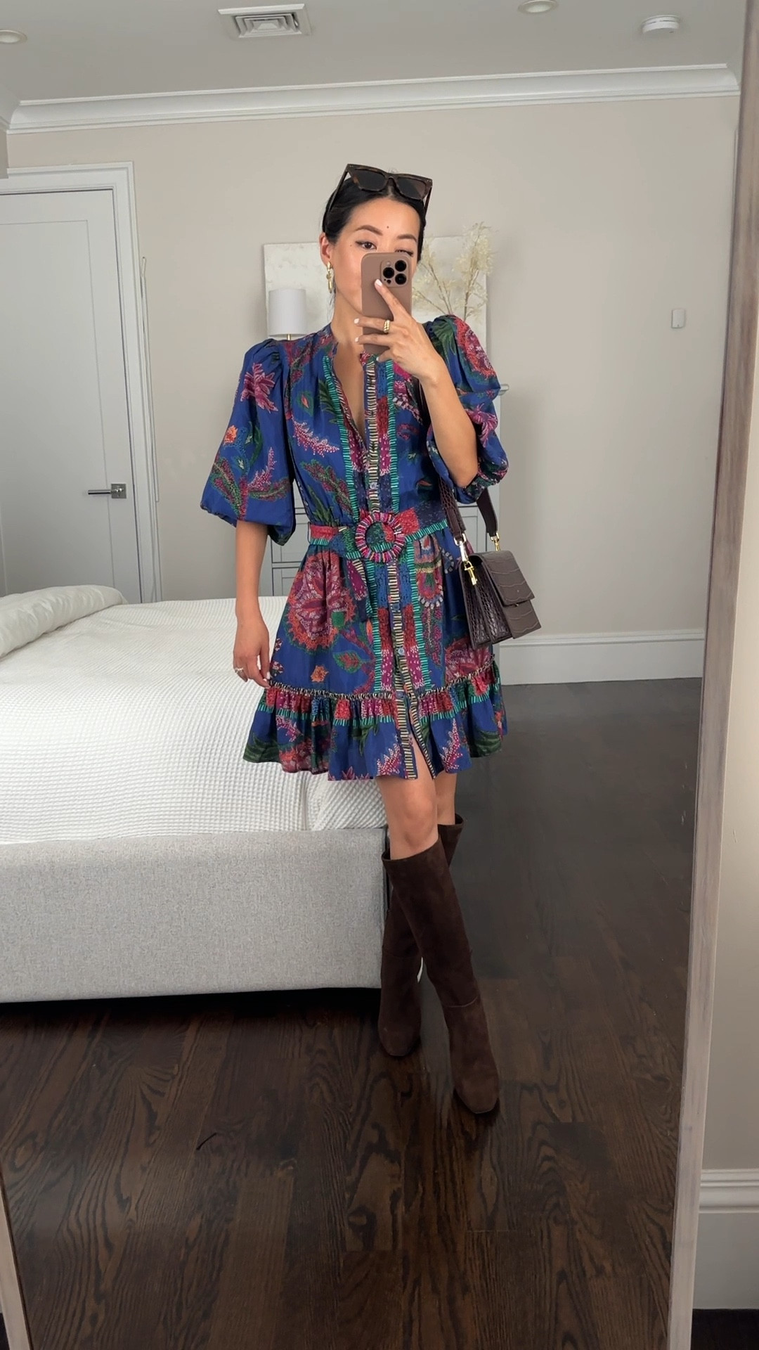 •Steve Madden knee high boots - Fit is TTS and I’m wearing a 5.5. Great fit for petites with a lower shaft height and narrower cut calves! 
My pair in 5.5 measures 13.25” shaft height and 14” calf opening circumference .
 
•Farm Rio dress xxs - my local store had several today so hopeful for more sizes to restock. Super cute, not the waist has no stretch and the xxs is fitted on me. Print will go well into fall. 

•BP $15 sunglasses

•Sezane earrings

•JW PEI bag 

#petite Nordstrom anniversary sale finds#LTKxNSale

#LTKstyletip #LTKshoecrush