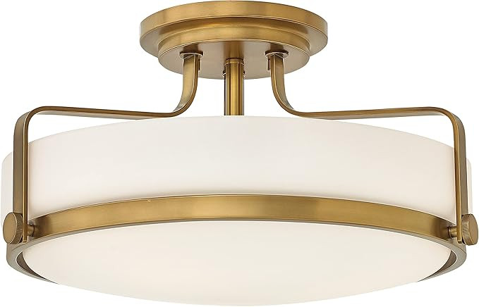 Hinkley Harper Medium Semi-Flush Mount Ceiling Light - Sleek, Retro Style, Etched Opal Glass - He... | Amazon (US)