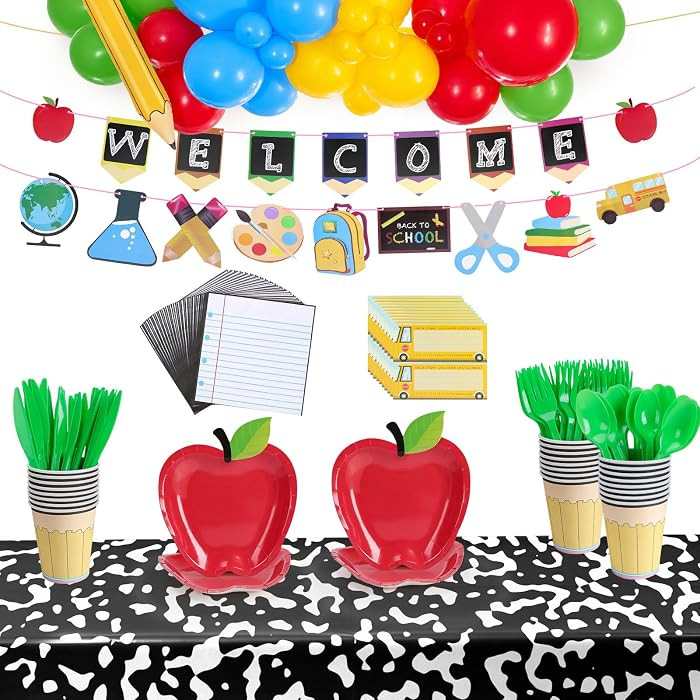 204 Pcs Back to School Party Supplies, Apple Tableware Balloons Decor | Amazon (US)