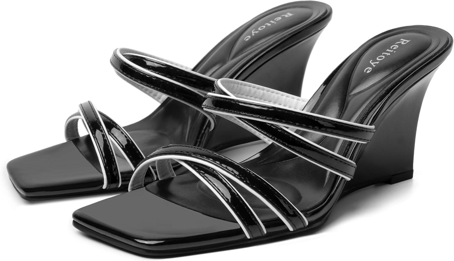 Reitoye Women's Wedge Sandals Square Open Toe Slides Wedge Sandals Heels Slip On Wedge Heeled San... | Amazon (US)