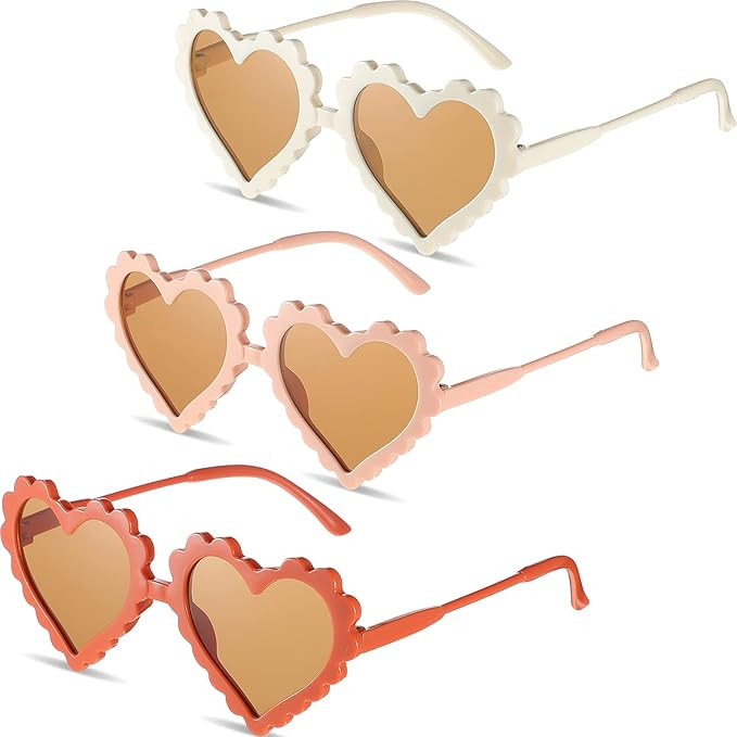 Weewooday 3 Pairs Toddler Heart Shaped Sunglasses Kids Heart Glasses for 3-8 Years Girl Boy Outdo... | Amazon (US)