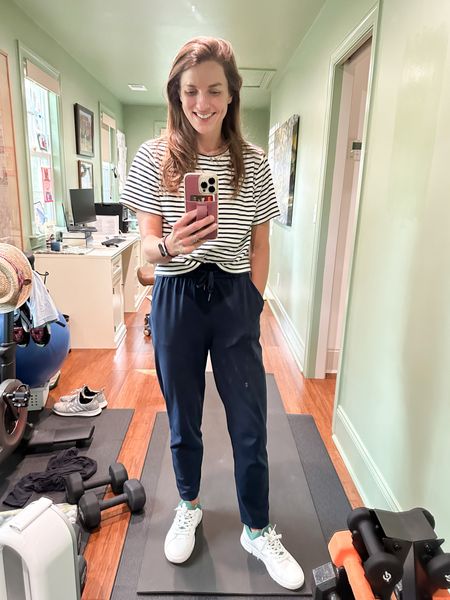 I love these pants!! Easy to dress up or down bc of the material. Been living in these shoes. Top is one of my most worn shirts! From ABLE. My ABLE code is NAPTIME for 15% off  