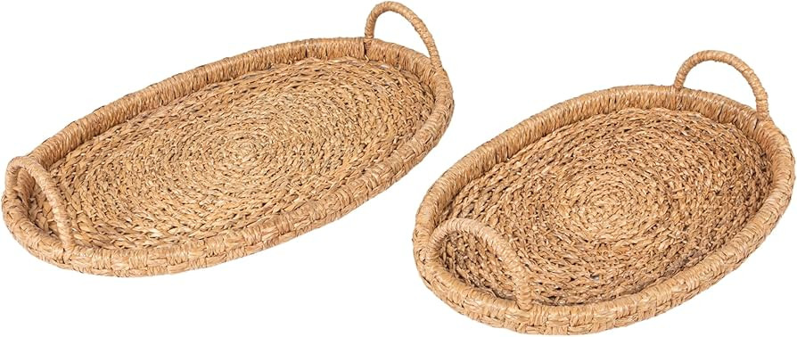 Bloomingville Decorative Handwoven 24" & 28" Oval Seagrass & Rattan Trays with Handles (Set of 2 ... | Amazon (US)