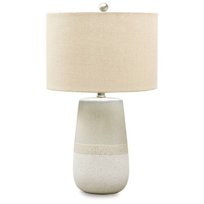 Shavon Table Lamp Beige/White - Signature Design by Ashley: Glazed Ceramic, Drum Shade, 3-Way Switch | Target