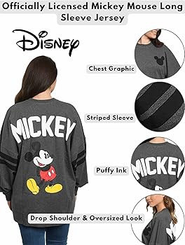 Disney Mickey Mouse Womens Long Sleeve Jersey Oversized Crewneck Shirt | Amazon (US)