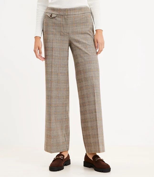 Curvy Button Pocket Trouser Pants in Plaid | LOFT