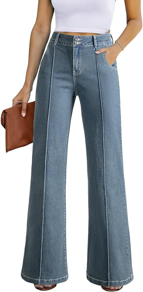Sidefeel Womens Wide Leg Jeans Casual Baggy High Waisted Stretch Denim Pants | Amazon (US)