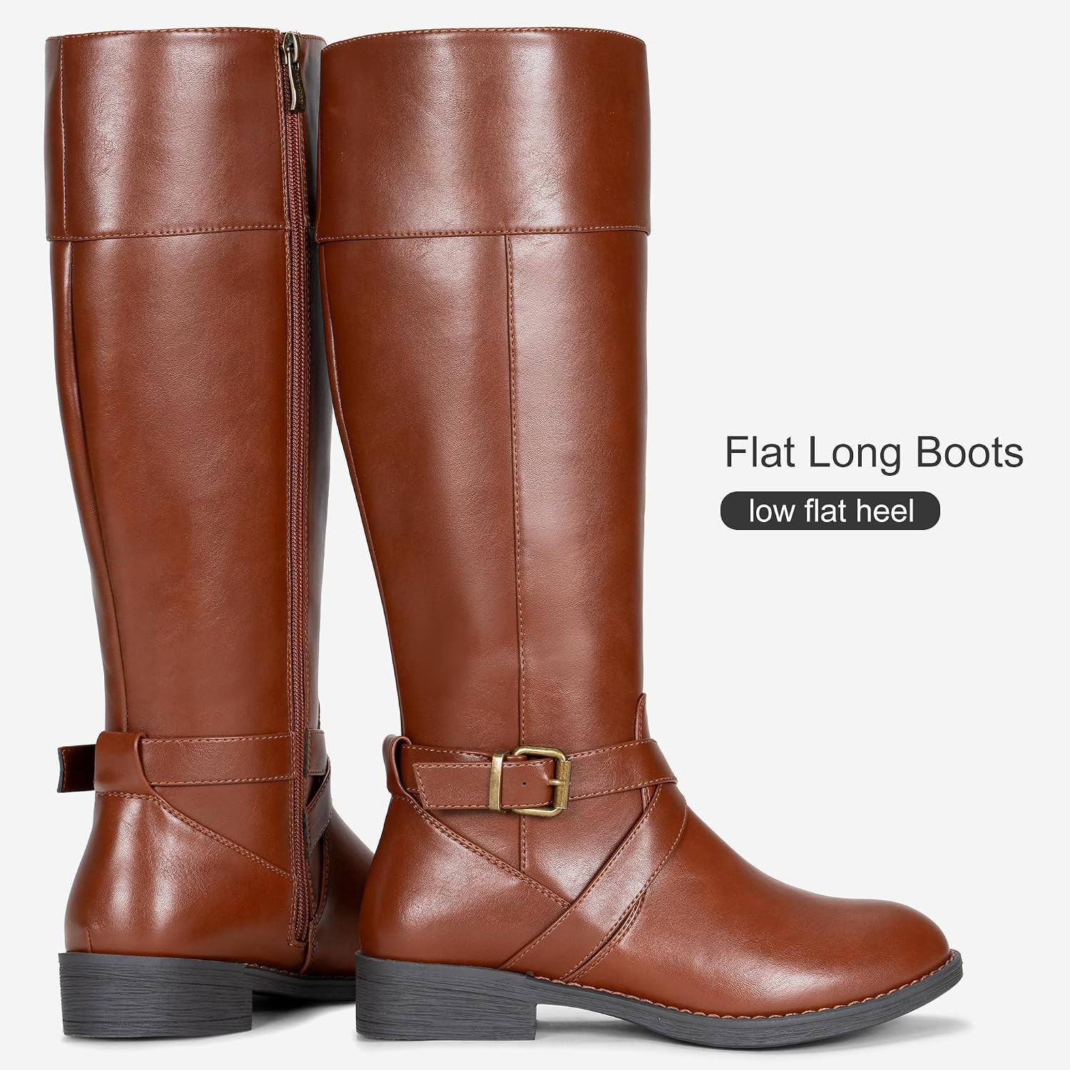 Women's Knee High Riding Boots with Buckle and Inside Zipper | Amazon (US)