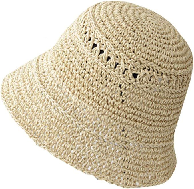 U Scinan Floppy Straw Sun Hat UV Protection Fisherman Bucket Hat Summer Beach Travel Hand-Woven C... | Amazon (US)