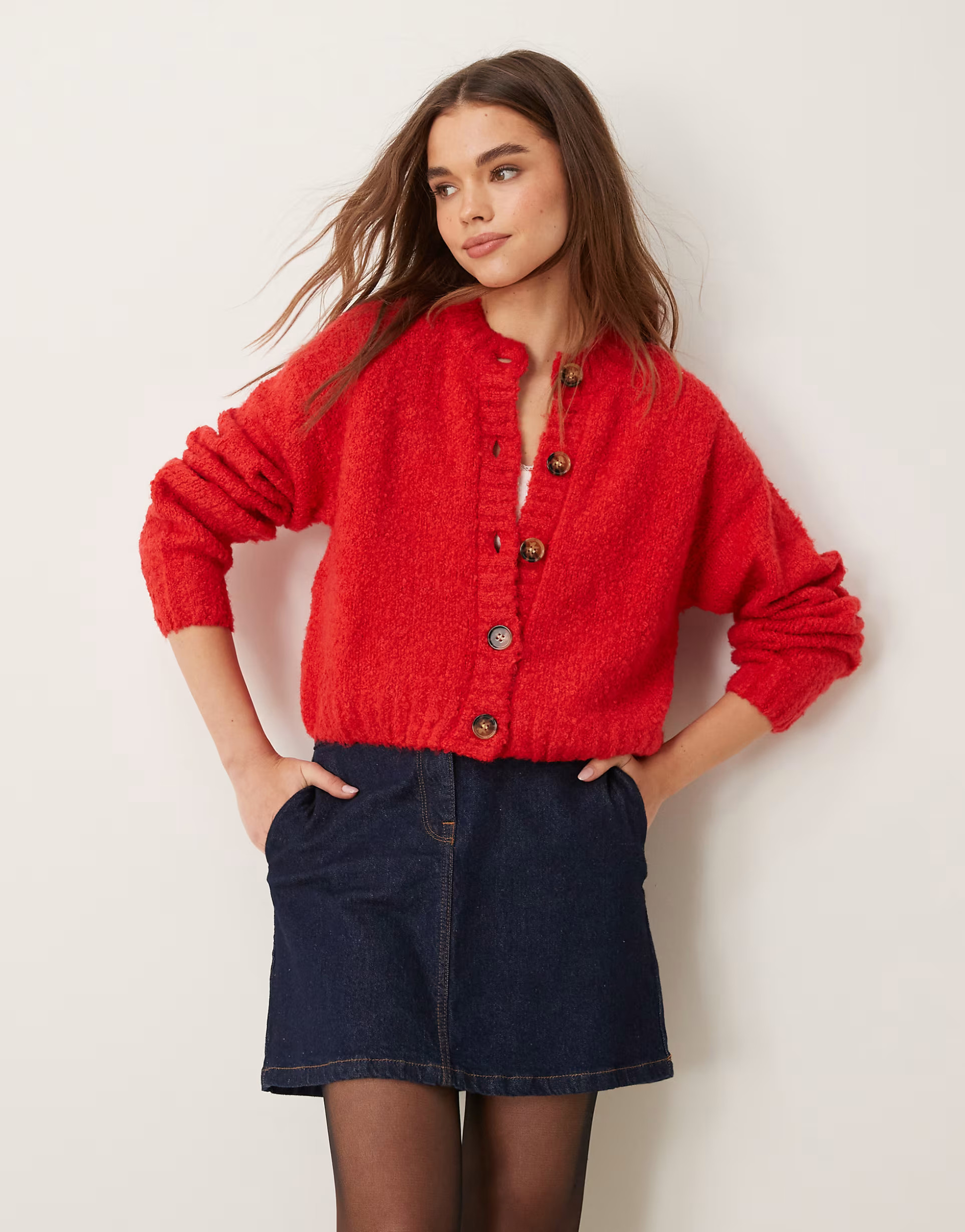 Glamorous chunky boxy crop knit cardigan in red | ASOS (Global)