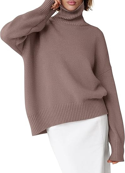 ANRABESS Womens Turtleneck Sweaters Oversized Chunky Long Sleeve Knit High Low Hem Pullover Top 2... | Amazon (US)