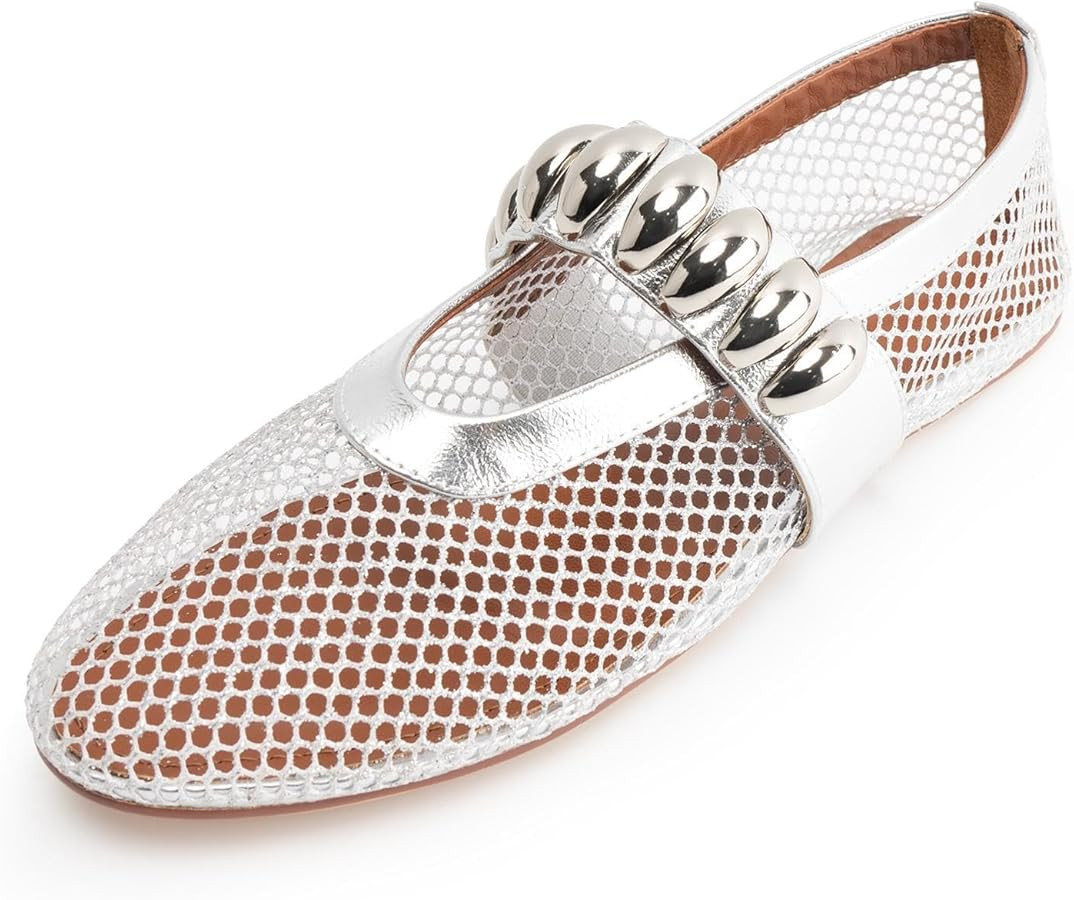 DREAMCIA Mesh Ballet Flats Rhinestone Buckle Strap Embellished Ballerina Shoes Fishnet Mary Jane ... | Amazon (US)
