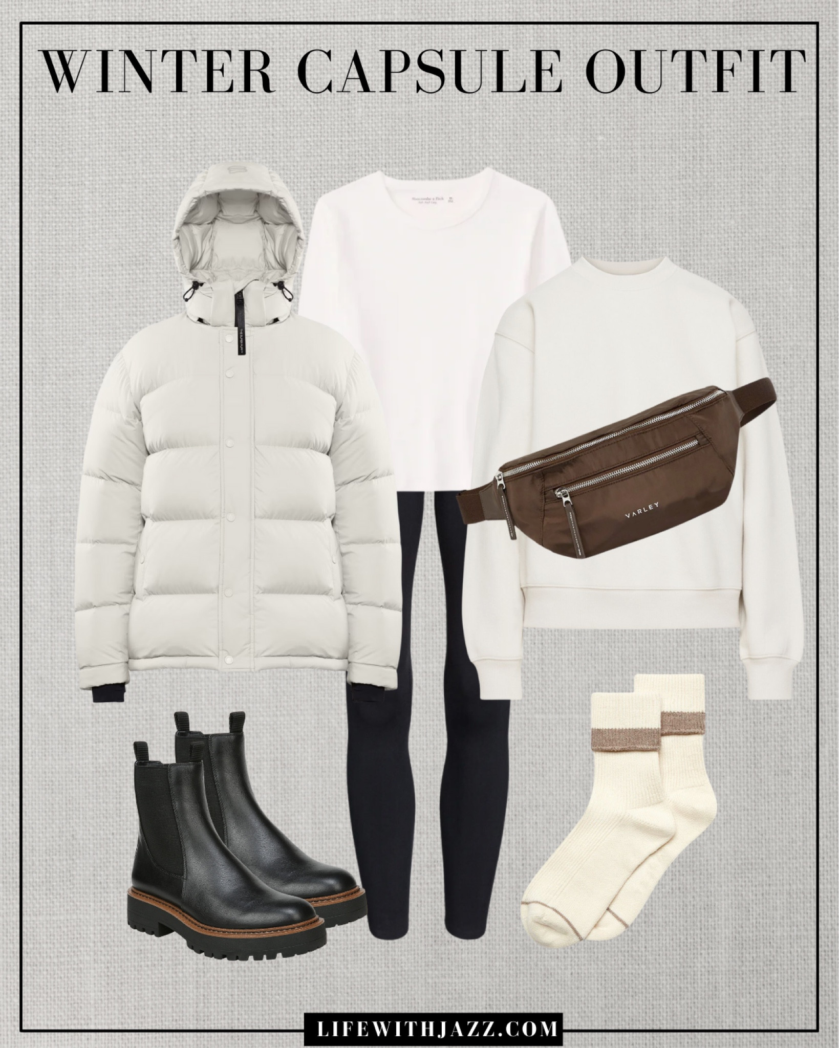 Winter capsule outfit 

Cream puffer jacket / super puff / white layering tee / cream sweatshirt / leggings / Chelsea lug sole waterproof boots / socks / chocolate brown belt bag / Yosemite outfit / winter style 

#LTKStyleTip #LTKSeasonal