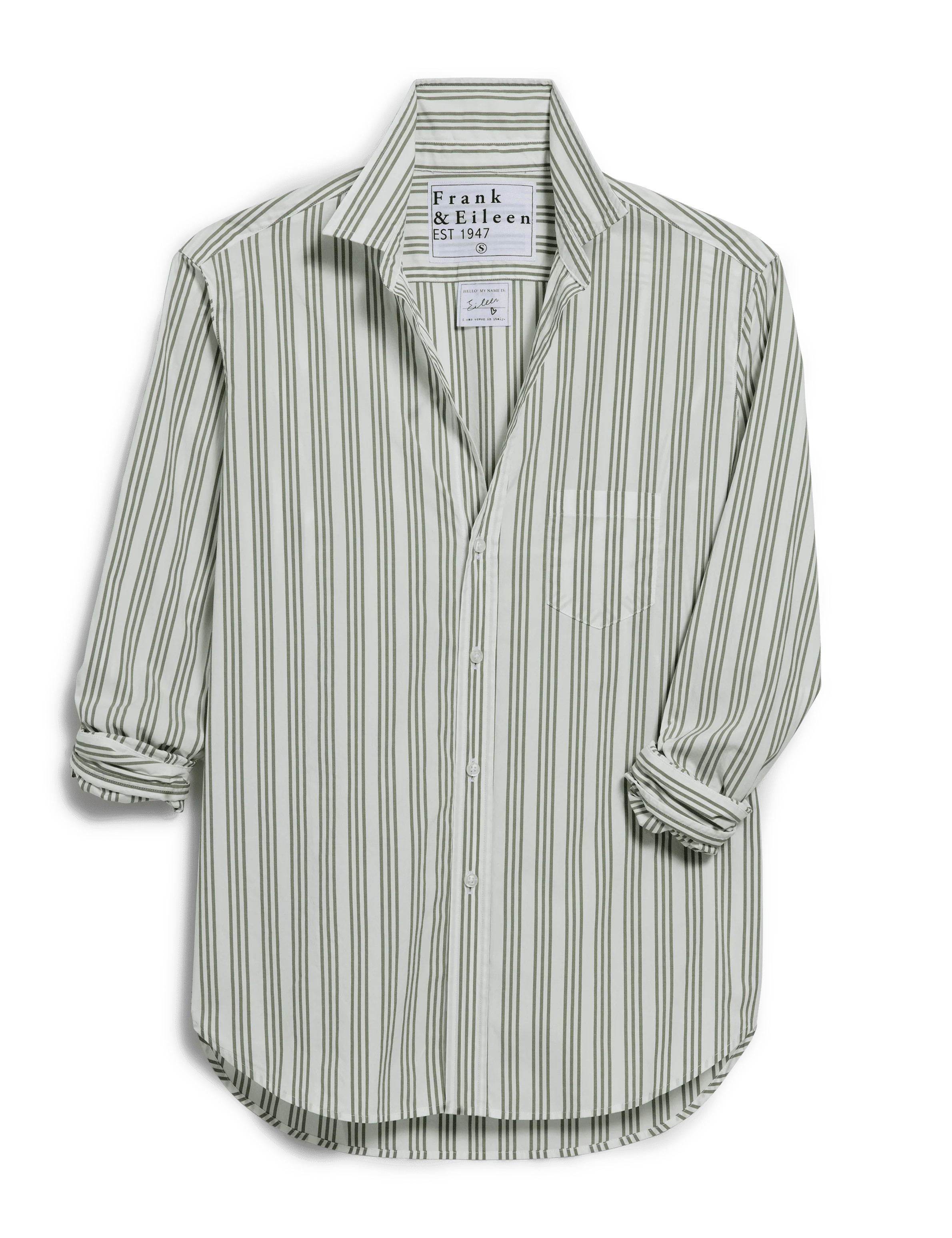 EILEEN Army Green and Beige Stripe, Italian Cotton | Frank & Eileen