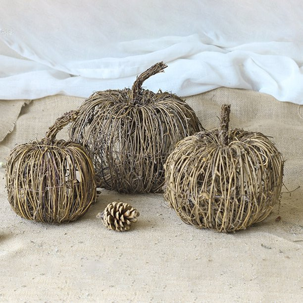 Visland Artificial Pumpkins Rattan Woven Pumpkin Ornament Simulation Fall Harvest Pumpkins for Ha... | Walmart (US)