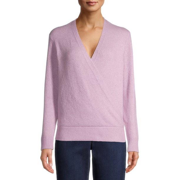 Time and Tru Women's V-Neck Wrap Sweater | Walmart (US)