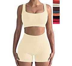 Workout Sets for Women, Seamless Crop Tops Leggings Matching 2 Pieces Outfits, Sexy Two Piece Yog... | Amazon (US)