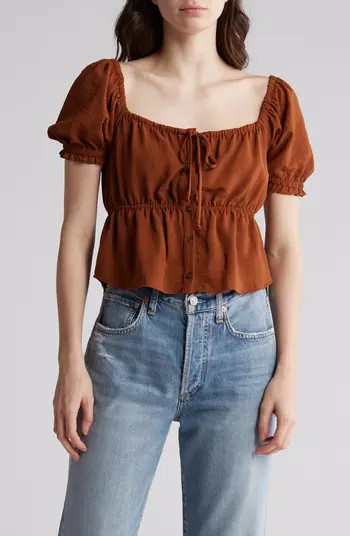Urban Social Tie Neck Puff Sleeve Babydoll Top | Nordstromrack | Nordstrom Rack