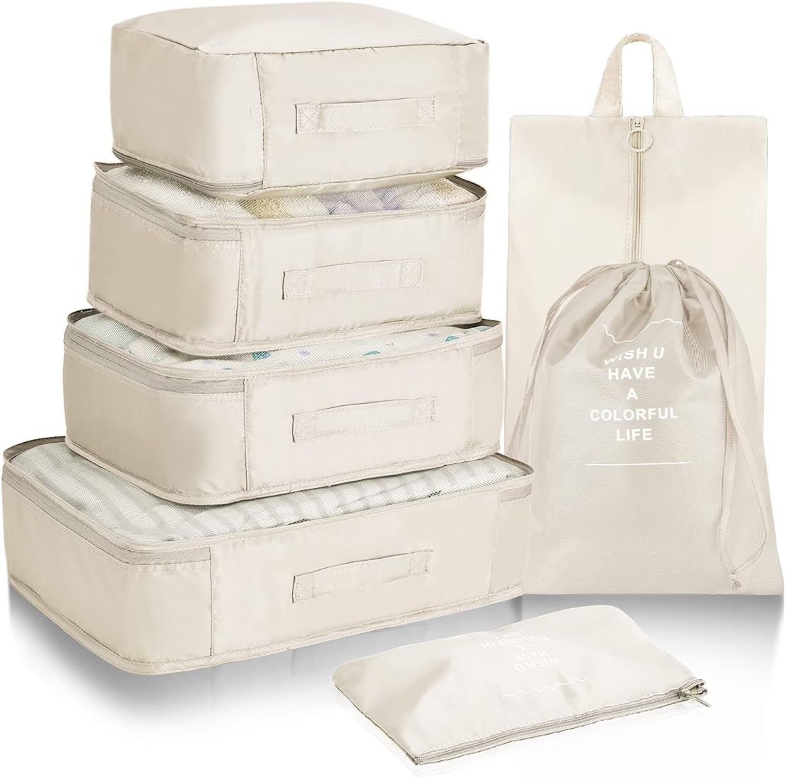 Packing Cubes 7 Pcs Travel Luggage Packing Organizers Set with Laundry Bag | Amazon (US)