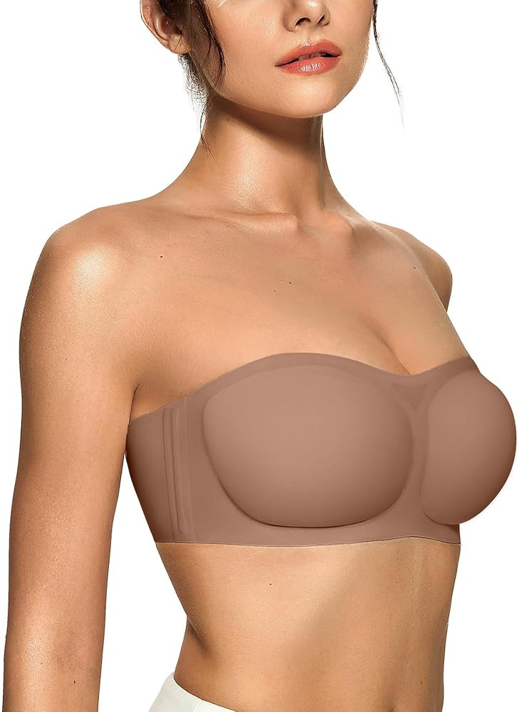 OEAK Womens Strapless Bras Jelly Push Up Bandeau Bra Non Slip Wireless Supportive Padded Bras Sea... | Amazon (US)