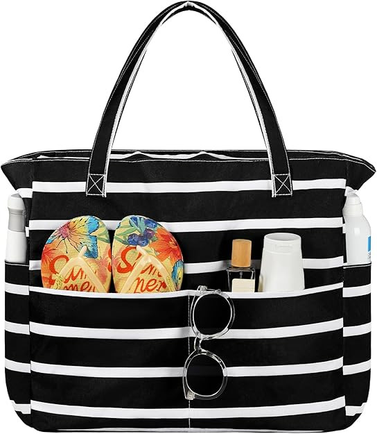 Trifabricy Beach Bags for Women Waterproof Sandproof Women Tote Bag, Large Beach Bag with Zipper ... | Amazon (US)