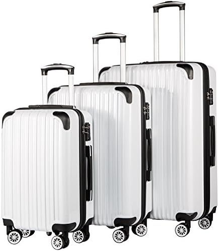 Coolife Luggage Expandable 3 Piece Sets PC+ABS Spinner Suitcase 20 inch 24 inch 28 inch (white gr... | Amazon (US)