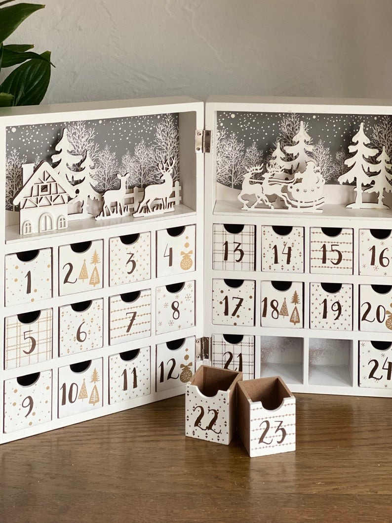 Christmas wooden advent calendar book, adult and children alike, countdown, December 1st, reindee... | Etsy (US)