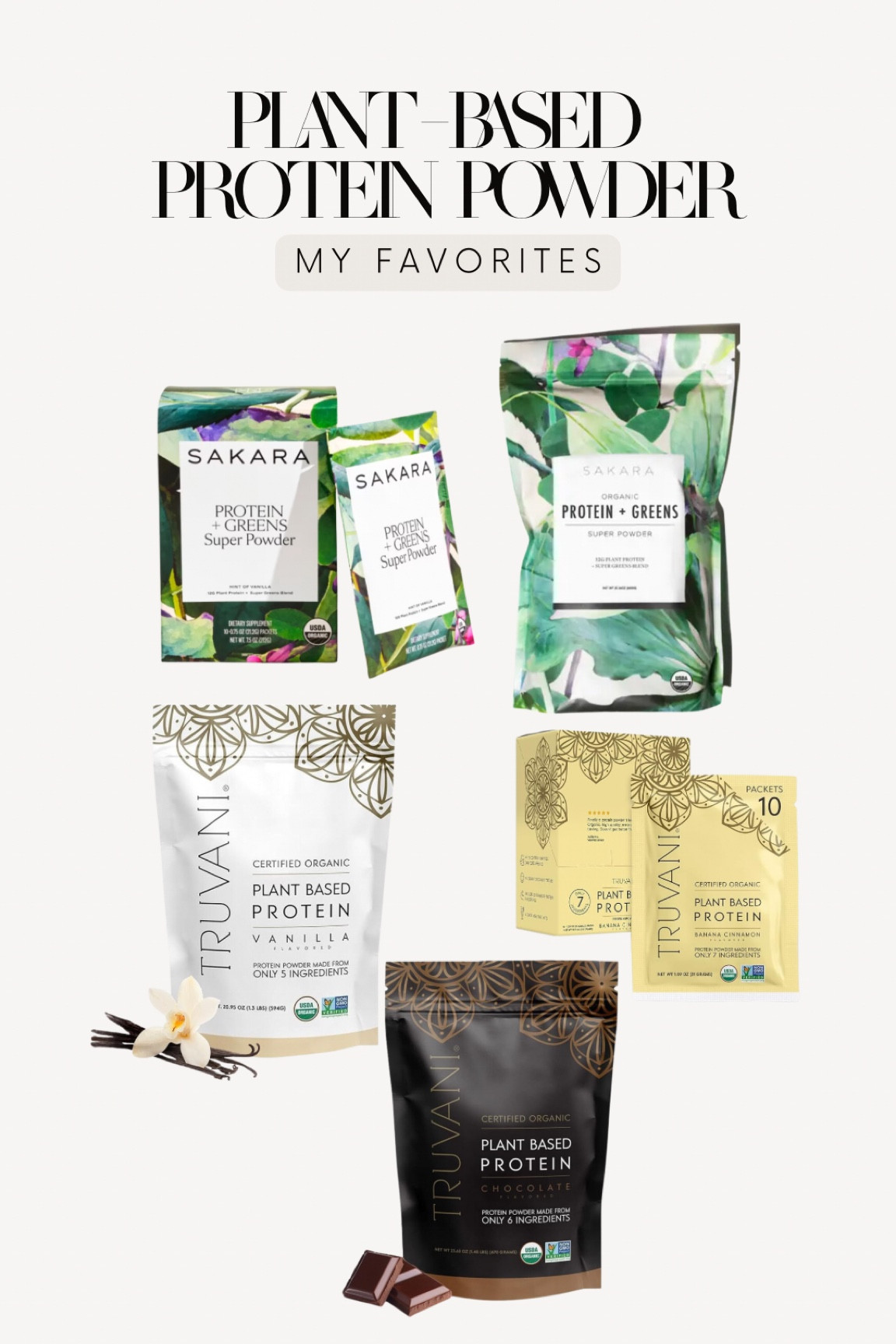 My favorite plant-based protein powders.

Truvani Sakara Life

#LTKFitness