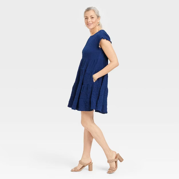 Women's Flutter Short Sleeve Textured Tiered A-Line Dress - Knox Rose™ | Target