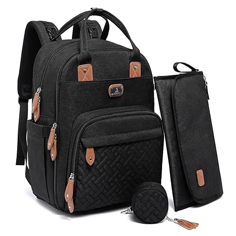 Dikaslon Diaper Bag Backpack with Portable Changing Pad, Pacifier Case and Stroller Straps, Large... | Amazon (US)