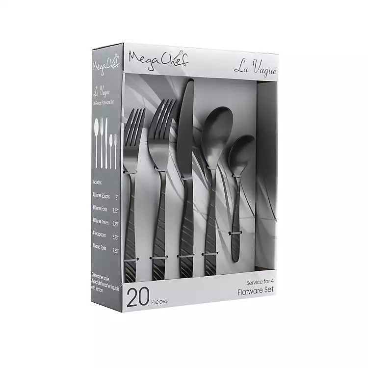 Matte Black Steel Diagonal 20-pc. Flatware Set | Kirkland's Home