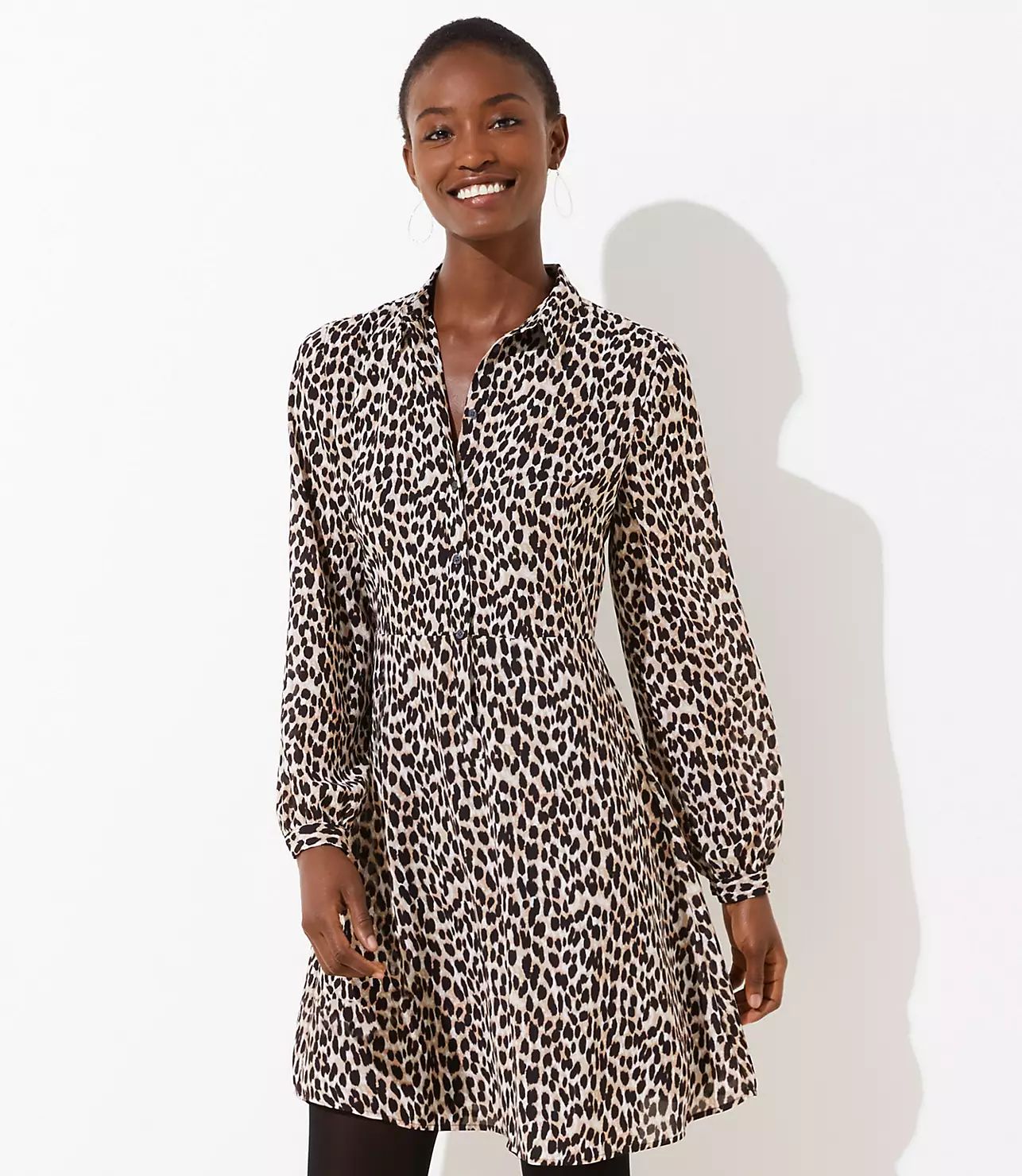 Leopard Print Flare Shirtdress | LOFT